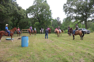  Michael Gascon guiding retreat participants and their horses, fostering a collaborative and educational equestrian experience.